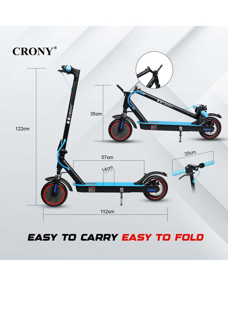 Crony - W563 Fast Speed E-Scooter Motor 36V/7.8AH,8.5" Honeycomb Tires,Front Suspension Rear Hydraulic Disc Brakes Electric Scooter,Easy Foldable, Portable Commuter E-Bike For Adults & Kids, 100kg Load Skateboard With bell, 21kg Aluminum Frame, Urban Mobility tool，Suspension and APP Connectivity, Blue - Image 1