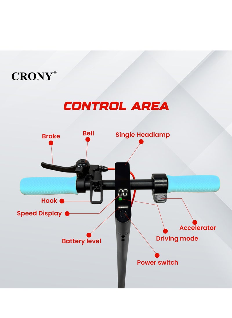 Crony - W563 Fast Speed E-Scooter Motor 36V/7.8AH,8.5" Honeycomb Tires,Front Suspension Rear Hydraulic Disc Brakes Electric Scooter,Easy Foldable, Portable Commuter E-Bike For Adults & Kids, 100kg Load Skateboard With bell, 21kg Aluminum Frame, Urban Mobility tool，Suspension and APP Connectivity, Blue - Image 1