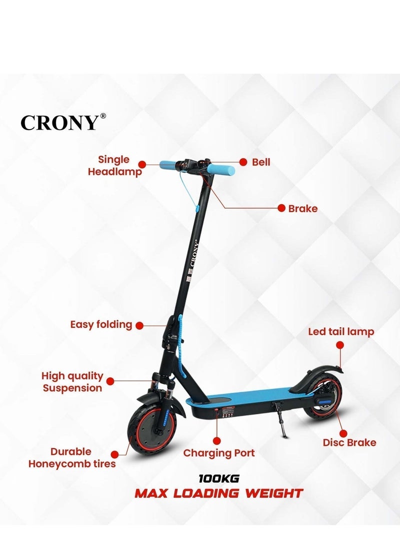 Crony M365 Suspention Shock-absorbing version Fast Speed E-Scooter Front Suspension Max speed 40 Km/h 8.5" Honeycomb Tires, 36V/7.8AH,Rear Hydraulic Disc Brakes Electric Scooter,Easy Foldable, Portable Commuter E-Bike For Adults & Kids, 120kg Load Skateboard With bell, 21kg Aluminum Frame, Urban Mobility tool，Suspension and APP Connectivity, Blue - Image 2