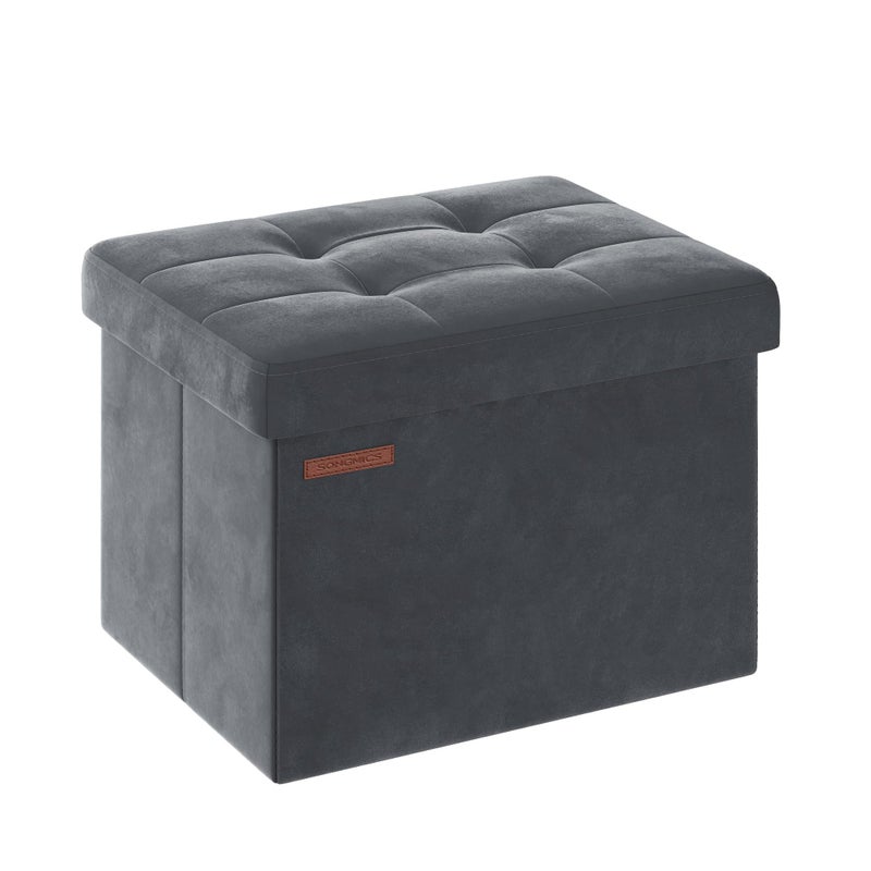 SONGMICS Storage Ottoman Foldable Small Ottoman Foot Rest 31 x 41 cm Foot Stool Ottoman with Storage Load up to 130 kg for Living Room Bedroom Dorm Slate Grey LSF200G51