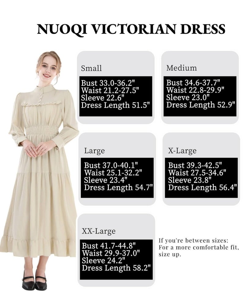 Nuoqi Victorian Dress for Women Long Sleeve Edwardian Dress Medieval Renaissance Costume Beige S - Image 4