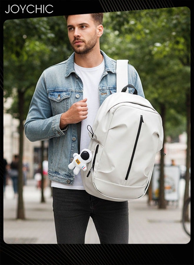 جوي شيك حقيبة ظهر جديدة للأعمال مضادة للسرقة مصنوعة من البوليستر، حقيبة كتب مقاومة للماء، حقيبة مدرسية كبيرة السعة مع قلادة رائد فضاء، بيضاء - Image 1