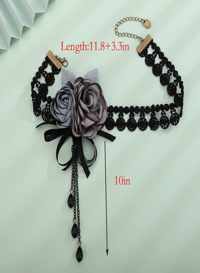 Wiwpar Gothic Black Lace Choker Necklace Sexy Rose Flower Necklace Dainty Crystals Pendant Necklace Chic Prom Party Ball Nacklace Lolita Victorian Choker Vampire Collar for Women (Style3) - Image 5