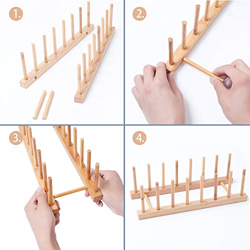 ROORUZ 2Pack Bamboo Wooden Dish Rack, Plate Rack Stand Pot Lid Holder, Kitchen Cabinet Organizer for Cup, Cutting Board, Bowl, Drying Rack and more - Image 3