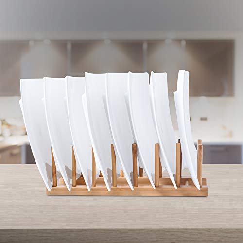 ROORUZ 2Pack Bamboo Wooden Dish Rack, Plate Rack Stand Pot Lid Holder, Kitchen Cabinet Organizer for Cup, Cutting Board, Bowl, Drying Rack and more - Image 4