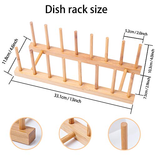 ROORUZ 2Pack Bamboo Wooden Dish Rack, Plate Rack Stand Pot Lid Holder, Kitchen Cabinet Organizer for Cup, Cutting Board, Bowl, Drying Rack and more - Image 2