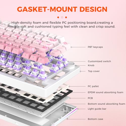DAREU EK75PRO Sakura Pink 75 Mechanical KeyboardCreamy Wireless Gaming Keyboard with KnobRGB BacklitGasket Custom StructureSide Printed PBT KeycapsHot Swap24GhzBT51USBC for WinMAC - Image 3