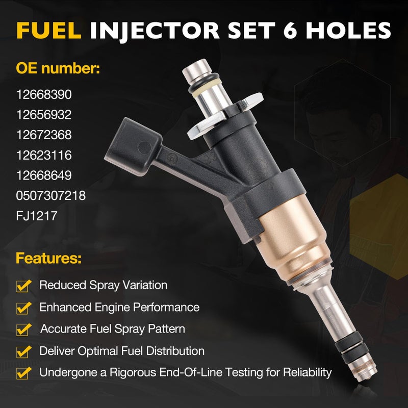 Gledewen 12668390 Upgraded Fuel Injector 6 Holes 8Pcs for Chevrolet Tahoe Suburban Silverado 1500 for GMC Yukon XL Sierra 1500 2014-2018 V6 4.3L / V8 5.3L Fuel Injectors Set of 8 Replace#FJ1217 12672368 - Image 3