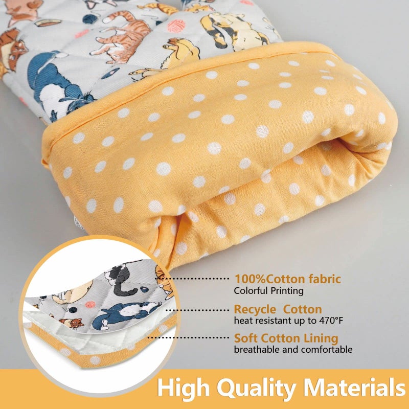 RED LMLDETA Oven Mitts Cotton Fashion Cute Cat Design 1pair Heat Resistant Oven Gloves Safe Cooking Baking Grilling Barbecue Machine Washable Pot Holders (Cat) - Image 3