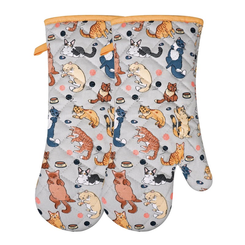 RED LMLDETA Oven Mitts Cotton Fashion Cute Cat Design 1pair Heat Resistant Oven Gloves Safe Cooking Baking Grilling Barbecue Machine Washable Pot Holders (Cat) - Image 1