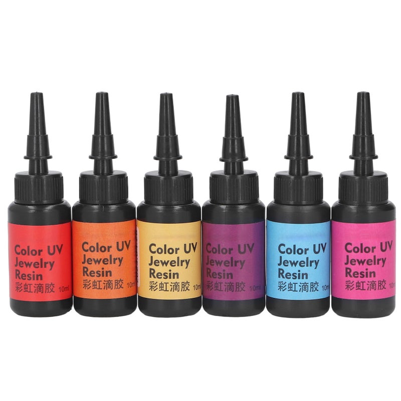 6Pcs 10ml UV Resin Easy Operation Quick Curing Bright Vivid Color Widely Used UV Epoxy Resin for DIY Jewelry Set C (Deep Pink, Pale Yellow, Orange, Red, Light Blue, Violet) - Image 1