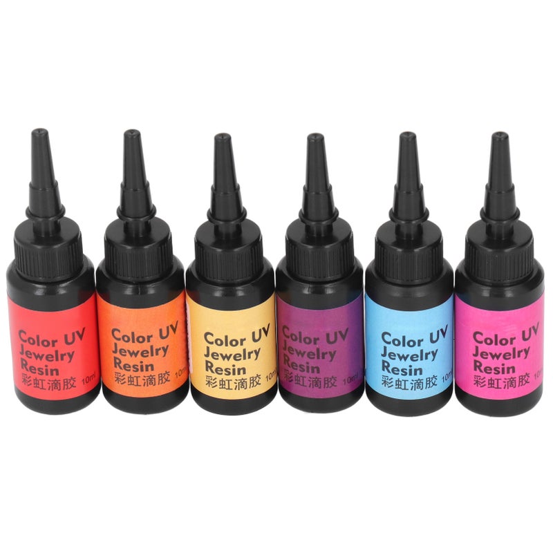 6Pcs 10ml UV Resin Easy Operation Quick Curing Bright Vivid Color Widely Used UV Epoxy Resin for DIY Jewelry Set C (Deep Pink, Pale Yellow, Orange, Red, Light Blue, Violet) - Image 2