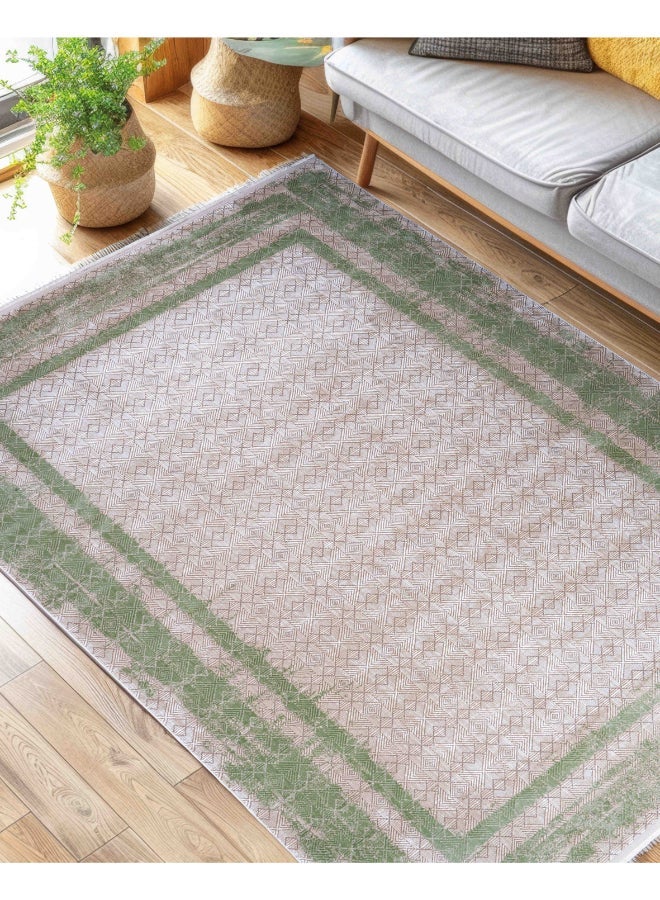 Carpet Woven Rug in Soft Texture | Classic Damask Washed Design - Grey & Green | Size - 200x300 cm (6.5x10 ft) | For Living space , Master Bedroom, Dinning room & Large office space