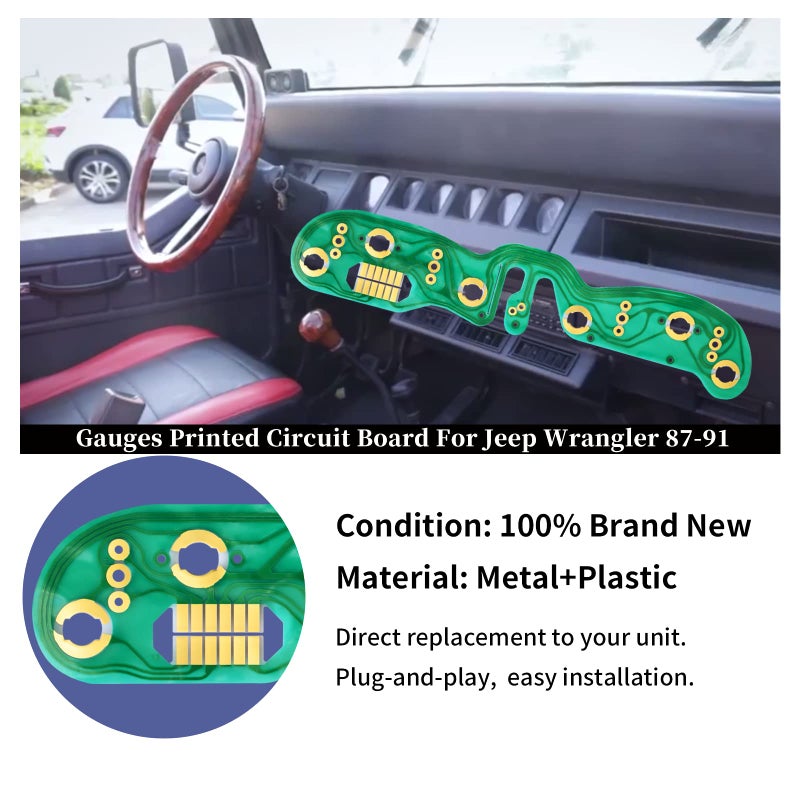 Ytpoools Gauges Cluster Circuit Board Compatible with Jeep Wrangler YJ 1987 1988 1989 1990 1991, Fits Wrangler Dashboard Printed Circuit Board 1987-1991 Jeep Wrangler Printed Circuit for Instrument Panel - Image 3