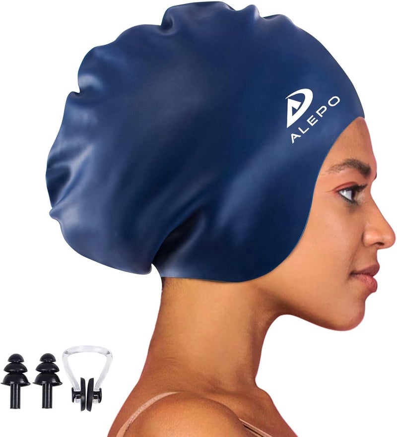 Alepo Extra Large Swim Cap for Women Men, Durable Silicone Swimming Hat with Ear Protection, Unisex Adults Bath Swimming Caps for Long Thick Curly Hair & Dreadlocks Braids Weaves Afro Hair - Image 1