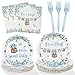 Heboland Boy Baby Shower Decorations Plates Set 25 Guests 100 Pcs Blue Its a Boy Sweet Baby Shower Decorations Paper Plates Napkins Forks Set Tableware - Image 3