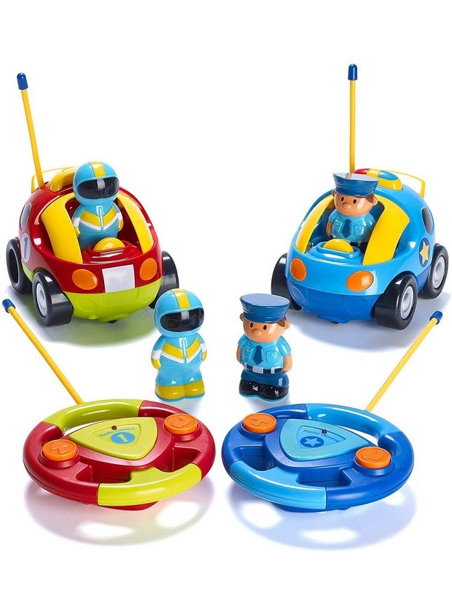 Prextex PREXTEX Cartoon Remote Control Car - 2-Pack Police and Race Car Toddler Toys - RC Cars for Kids with Different Frequencies - Easy Remote Control Toy and Thoughtful Gifts for Boys and Girls  - Image 1