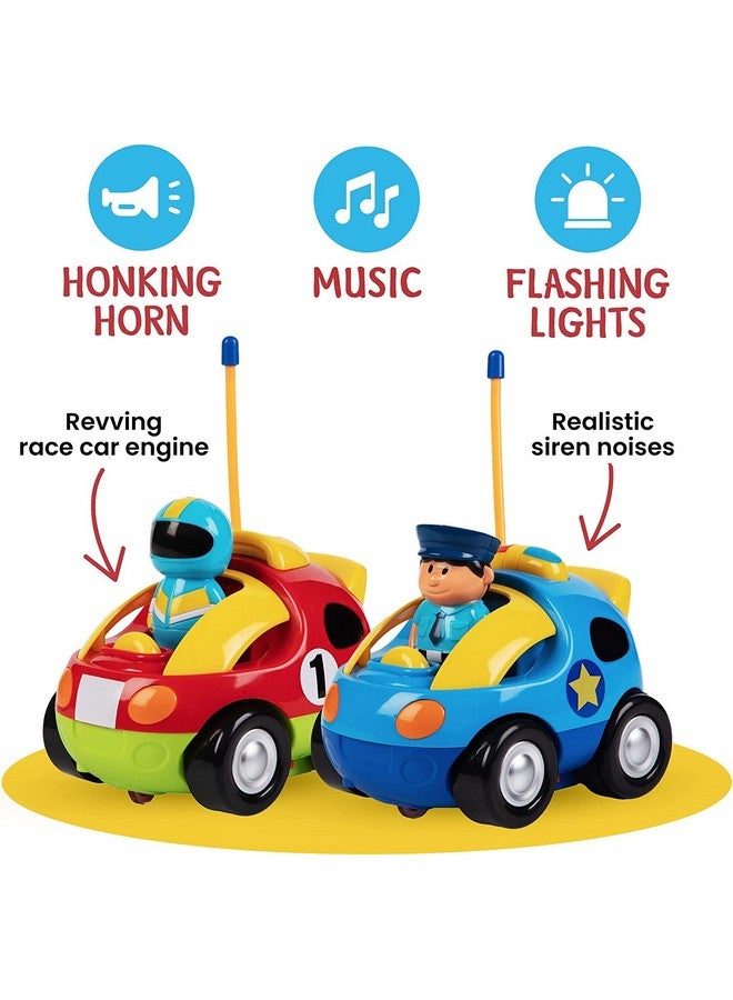 Prextex PREXTEX Cartoon Remote Control Car - 2-Pack Police and Race Car Toddler Toys - RC Cars for Kids with Different Frequencies - Easy Remote Control Toy and Thoughtful Gifts for Boys and Girls  - Image 3