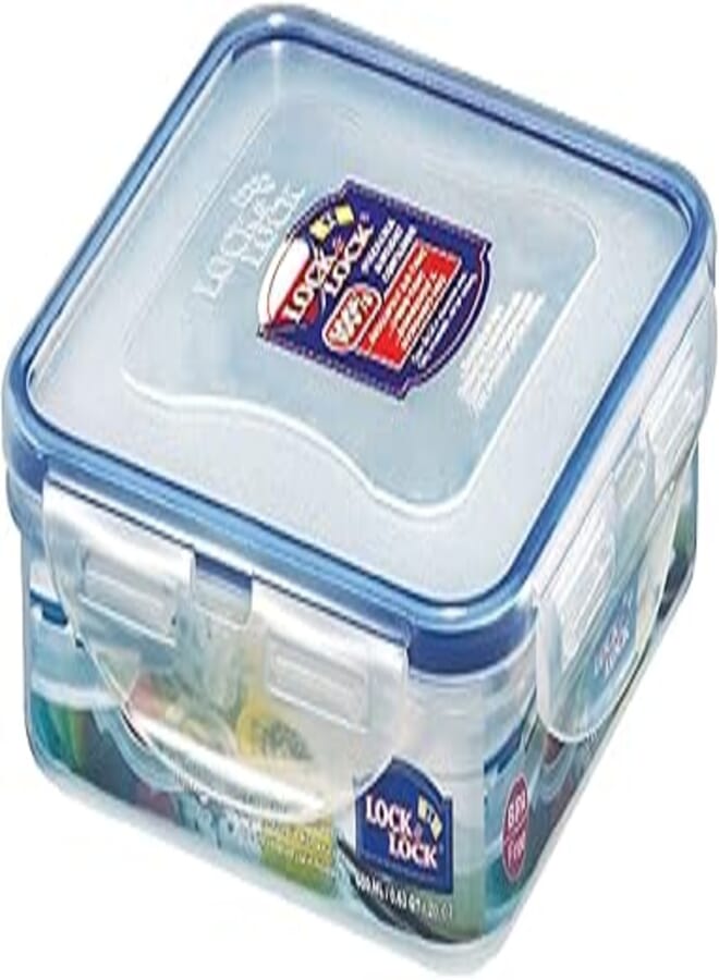 LocknLock Square Food Container, Clear/Blue, 600 ml, HPL822