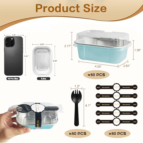 OBXMLFY Mini Loaf Pans With Lids And Spoons 50 Pack55 Oz Rectangle Mini Individual Cake Tins Disposable Small Aluminum Foil Baking Pans50 Wathet - Image 3