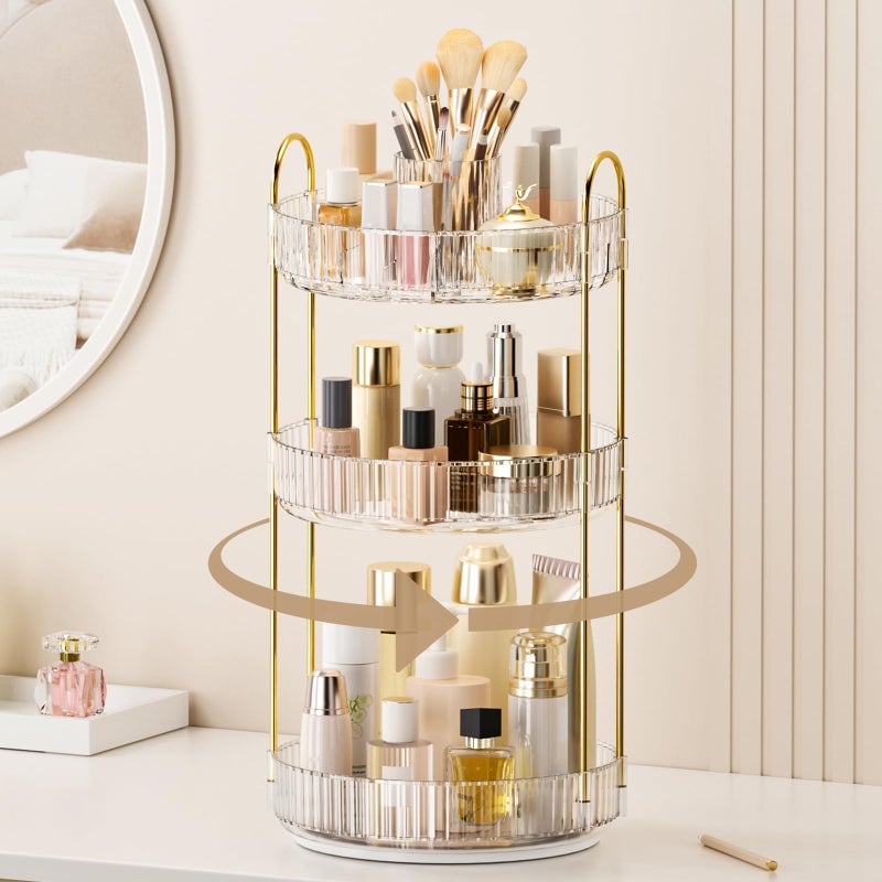 BEFSOP 360Â° Rotating Makeup Organizer, Upgraded 3 Tier Skincare Perfume Organizers for Women, Bathroom Organizer Countertop, Clear Cosmetic Dresser Organizer with Makeup Brush Holder, Sink&Counte (Clear) - Image 1