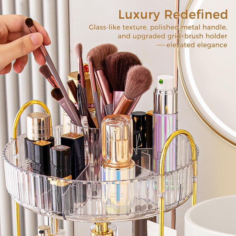 BEFSOP 360Â° Rotating Makeup Organizer, Upgraded 3 Tier Skincare Perfume Organizers for Women, Bathroom Organizer Countertop, Clear Cosmetic Dresser Organizer with Makeup Brush Holder, Sink&Counte (Clear) - Image 4
