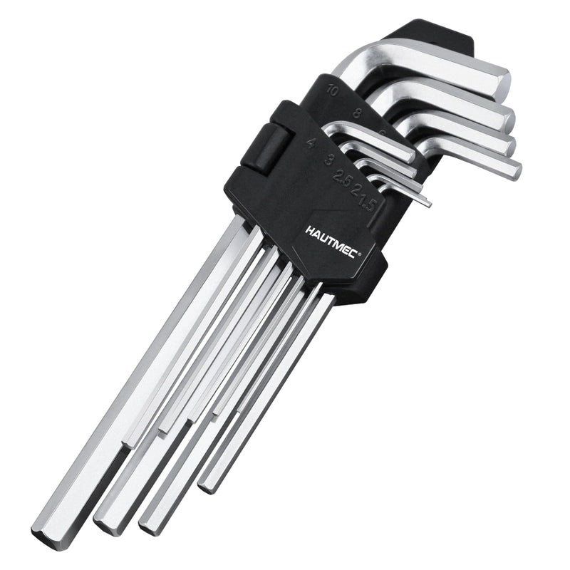 HAUTMEC Metric Allen Wrenches Sets 9PCS L Shape Hex Key Set CRV Steel Allen Key Set 1510mm Precise and Chamfered Tips HT0221SS