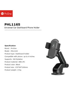 ProOne ProOne PHL1165 Universal Car Dashboard Phone Holder, 360° Rotating Adjustable Mount, Compatible with Phones up to 6 Inches, Durable ABS+PC Material, Easy Installation, Black  - Image 3