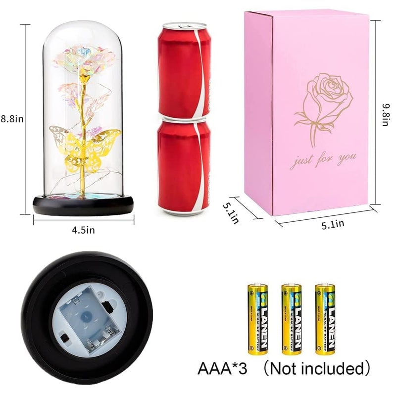 DHYANEXA Gifts for Women Galaxy Glass Rose Flowers Birthday Gifts Forever Eternal Crystal Light Up Rose in Glass Dome with Butterfly Presents for Her Mom Sister Wife Girlfriend - Image 4
