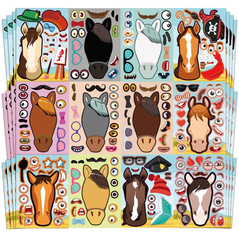 Aowplc 48 Pcs Make A Horse Sticker Sheets Mix and Match for Kids Horse Party Favors Supplies Birthday Gifts Activity Crafts - Image 1