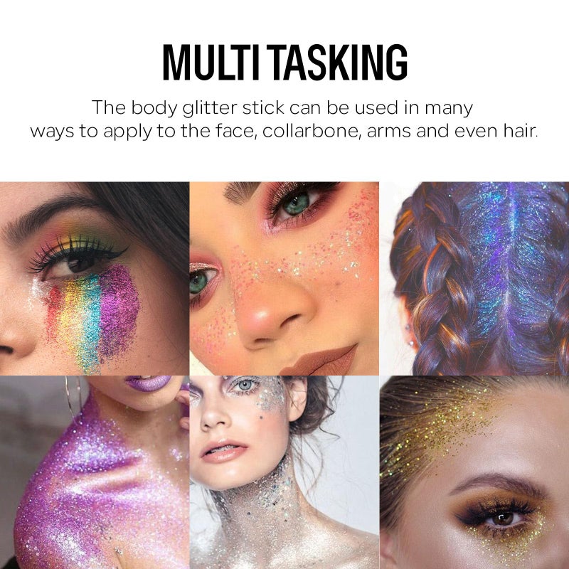 KYDA Body Glitter Stick, Chunky Glitter Gel for Face Body Hair, Sparkling Holographic Mermaid Sequins Paint, Waterproof Multiuse Makeup Glitter Gel, Blue - Image 2