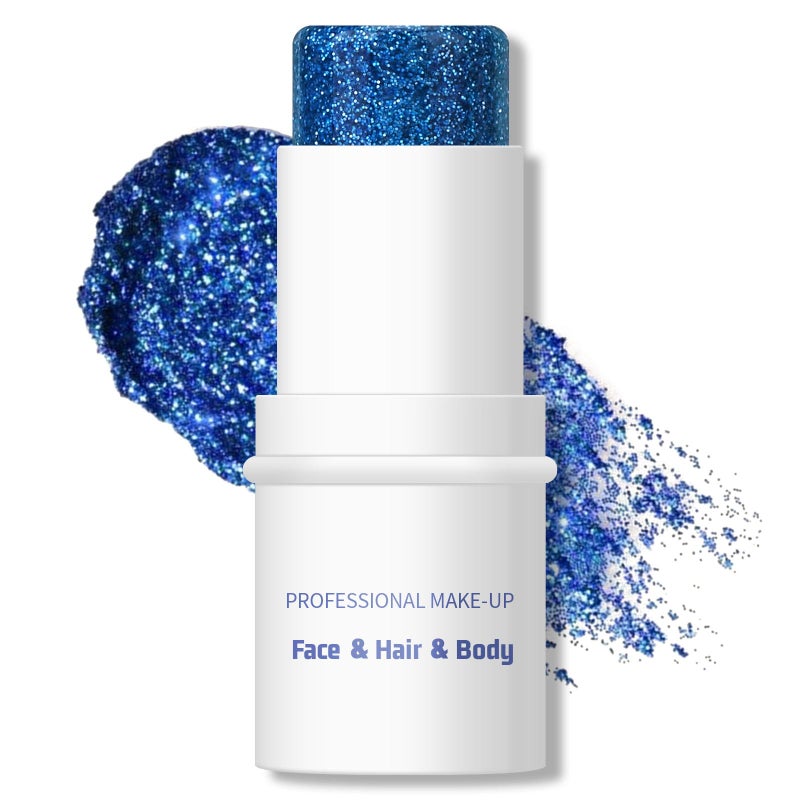 KYDA Body Glitter Stick, Chunky Glitter Gel for Face Body Hair, Sparkling Holographic Mermaid Sequins Paint, Waterproof Multiuse Makeup Glitter Gel, Blue - Image 1