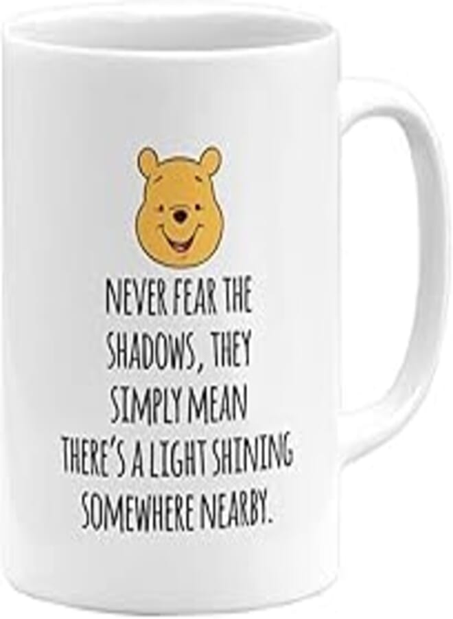 RYN PRINTED DESIGN Pooh Cartoon Motivation Quote Printed Ceramic Coffee Mug White/Black/Yellow 11ounce