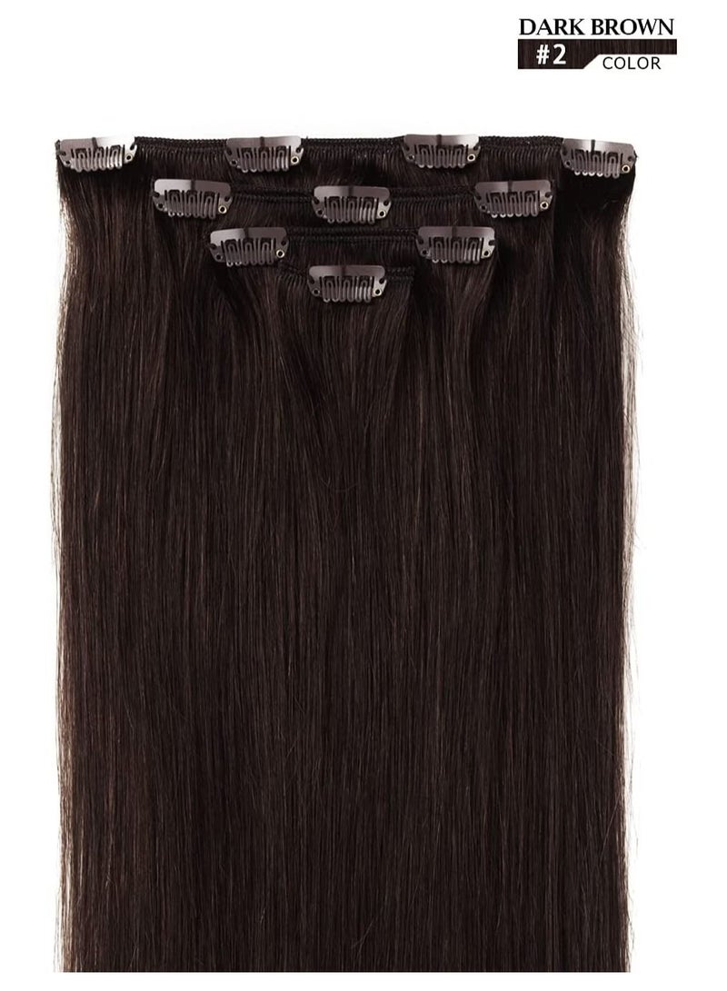 Estelle Clip in Hair Extensions Remy Human Hair for Women Silky Straight Long Human Hair Clip on Extensions 100 grams 4 pieces Dark Brown - Image 2