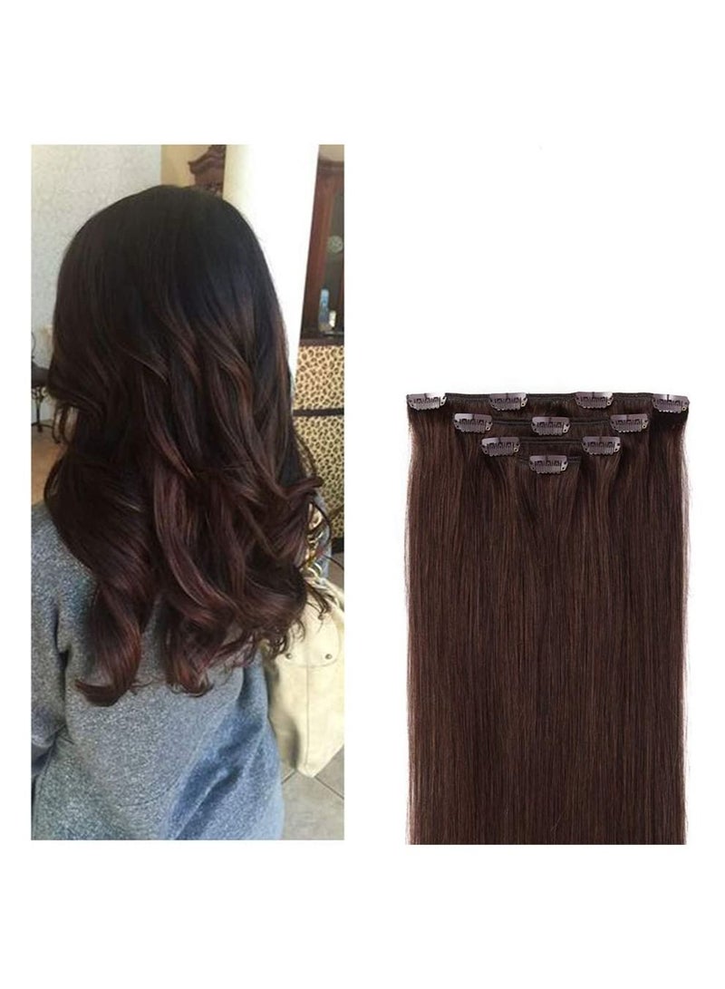 Estelle Clip in Hair Extensions Remy Human Hair for Women Silky Straight Long Human Hair Clip on Extensions 100 grams 4 pieces Dark Brown - Image 1