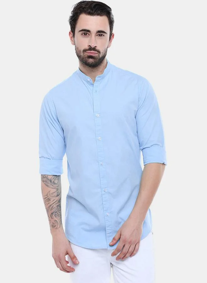 دينيس لينغو Mandarin Collar Slim Fit Shirt with Long Sleeves by Styli