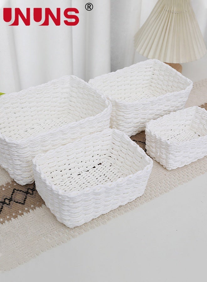 UNUNS 4pcs Woven Storage Basket,Rattan Storage Basket,Handmade Woven Storage Basket,Natural Woven Basket,Hand Woven Baskets Set for Office Cosmetic Desk Drawer Food,White - Image 2