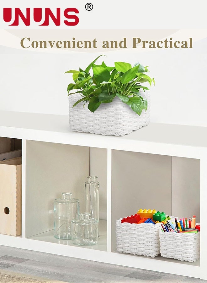 UNUNS 4pcs Woven Storage Basket,Rattan Storage Basket,Handmade Woven Storage Basket,Natural Woven Basket,Hand Woven Baskets Set for Office Cosmetic Desk Drawer Food,White - Image 4