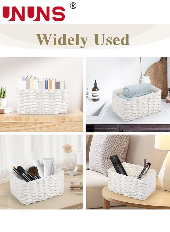 UNUNS 4pcs Woven Storage Basket,Rattan Storage Basket,Handmade Woven Storage Basket,Natural Woven Basket,Hand Woven Baskets Set for Office Cosmetic Desk Drawer Food,White - Image 5