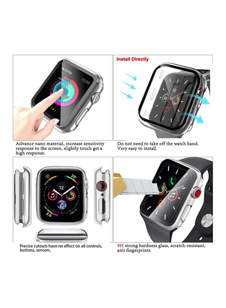 Compatible Apple Watch Case 38mm with Screen Protector Series 3/2/1, Clear Hard PC Bumper Case + 9H Bulletproof Glass Screen Protector Full Protective Cover Case for iWatch - Image 2