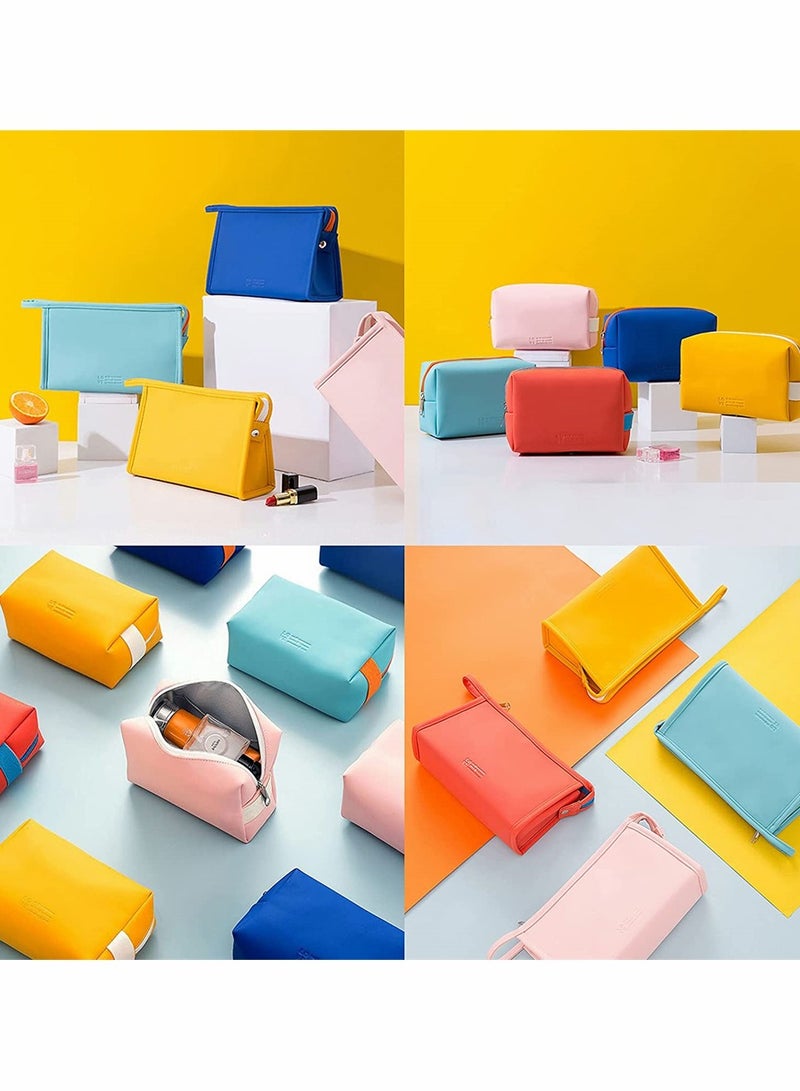 2 Pack Waterproof Makeup Bags Portable Travel Organizer for Women and Girls PU Leather Cosmetic Pouches Zippered Toiletry Storage Yellow - Image 5