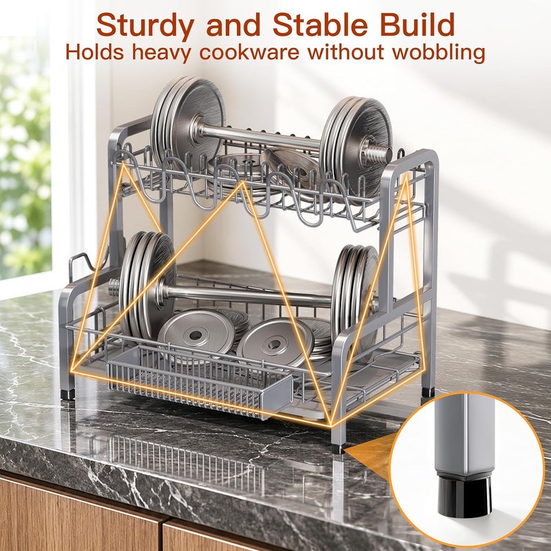 BOOSINY 2 Tier Dish Drainer Drying Rack for Kitchen Counter, Large Stainless Steel Dish Dryer with Drainboard, Big Rustproof Metal Space Saving Countertop Plate Strainer with Utensil Holder, Sliver - Image 5
