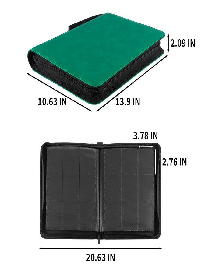 Prilino 9 Pocket Trading Card Binder - 432 Card Storage Capacity Card Binder, Premium Double-Sided PU Leather with Zip Closure, TCG/Games/Sports Card Protector & Album Folder for Collectors (Green) - Image 2