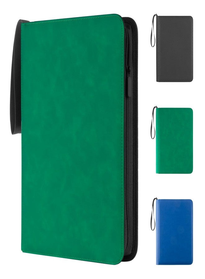 Prilino 9 Pocket Trading Card Binder - 432 Card Storage Capacity Card Binder, Premium Double-Sided PU Leather with Zip Closure, TCG/Games/Sports Card Protector & Album Folder for Collectors (Green) - Image 1