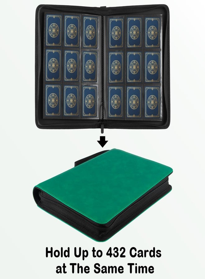 Prilino 9 Pocket Trading Card Binder - 432 Card Storage Capacity Card Binder, Premium Double-Sided PU Leather with Zip Closure, TCG/Games/Sports Card Protector & Album Folder for Collectors (Green) - Image 5