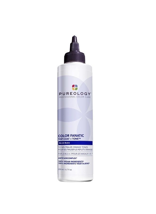 PUREOLOGY Color Fanatic Top Coat + Tone Blue High-Gloss Hair Toner | Toning Hair Gloss for Color-Treated Hair | Glaze For Dark Blonde to Brunette Hair | 6.7 Fl Oz 