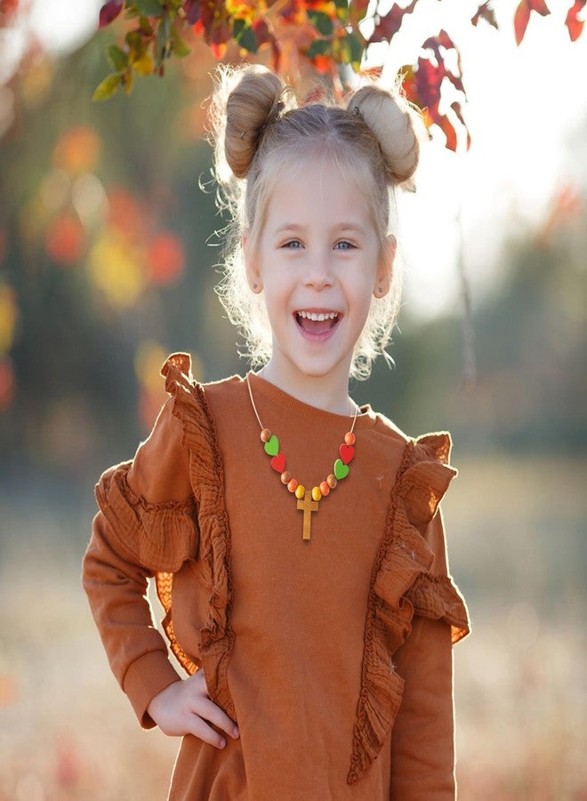 BeYumi Wooden Cross Necklace Craft - 24Pcs Fall Wooden Cross Beads Necklace Craft Kit for Kids DIY Thanksgiving Autumn Religious Thankful Art Decor Sunday School Classroom Christian Party Favors - Image 4
