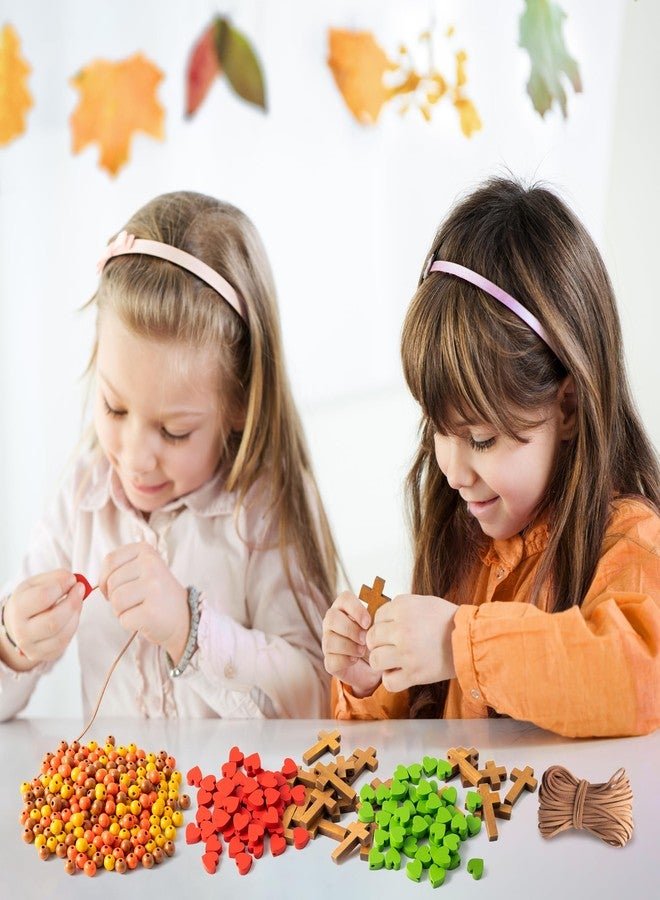 BeYumi Wooden Cross Necklace Craft - 24Pcs Fall Wooden Cross Beads Necklace Craft Kit for Kids DIY Thanksgiving Autumn Religious Thankful Art Decor Sunday School Classroom Christian Party Favors - Image 5