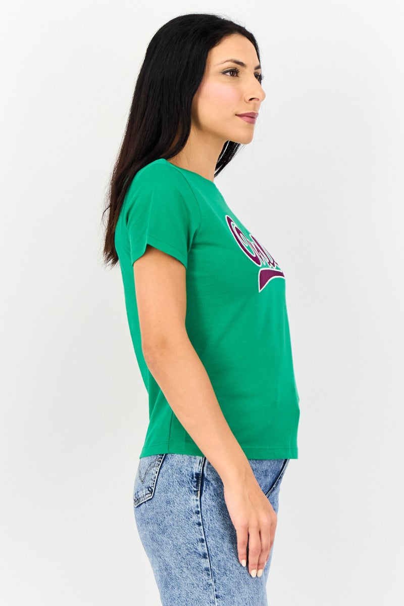 ONLY Women Crew Neck Short Sleeve Graphic T Shirt, Green - Image 2