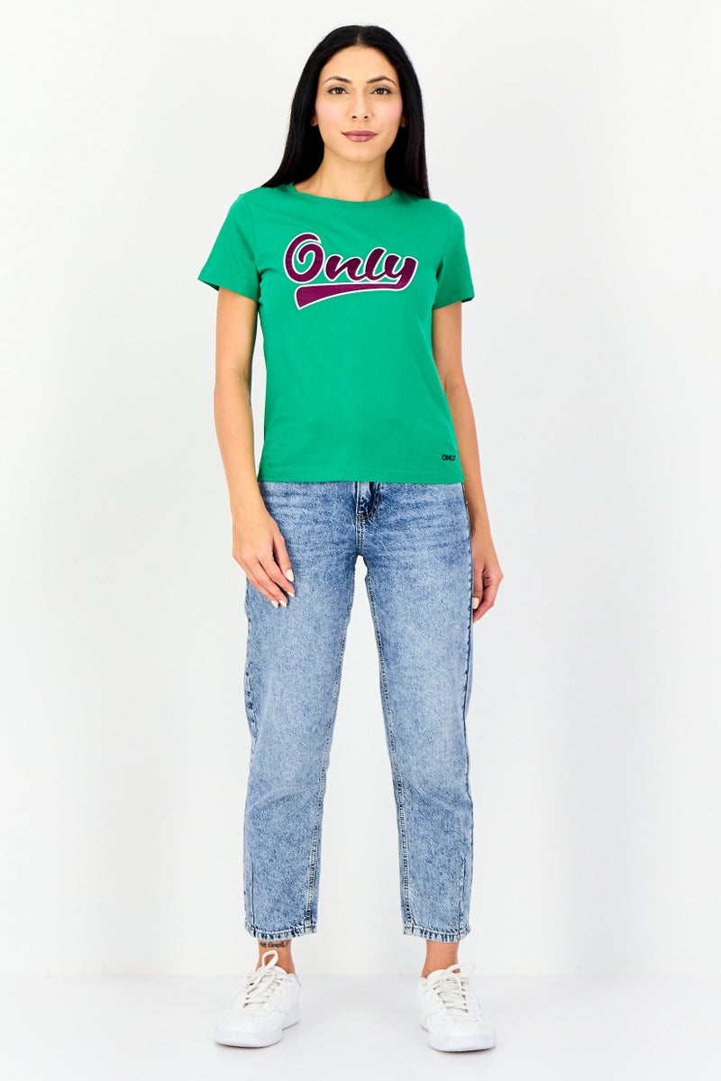 ONLY Women Crew Neck Short Sleeve Graphic T Shirt, Green - Image 4